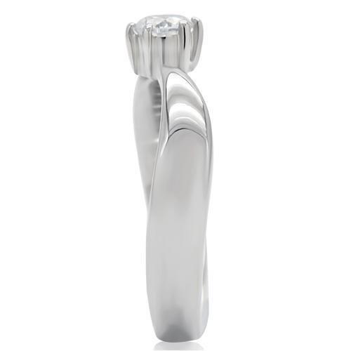 TK201 - High polished (no plating) Stainless Steel Ring with AAA Grade CZ  in Clear-4