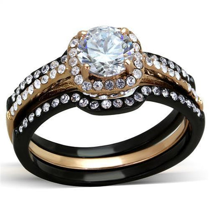 TK2020 - IP Rose Gold+ IP Black (Ion Plating) Stainless Steel Ring with AAA Grade CZ  in Clear-0
