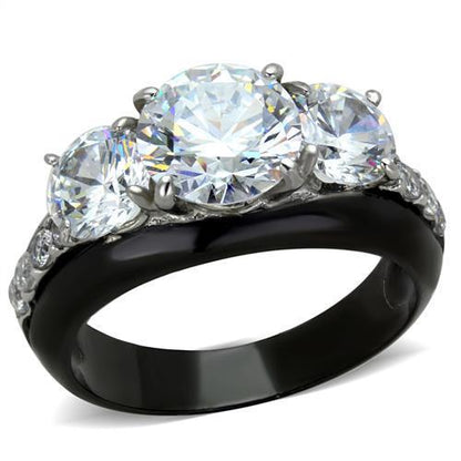 TK2021 - Two-Tone IP Black Stainless Steel Ring with AAA Grade CZ  in Clear-0