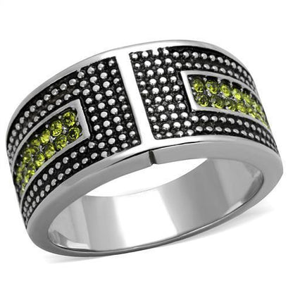 TK2022 - High polished (no plating) Stainless Steel Ring with Top Grade Crystal  in Olivine color-0
