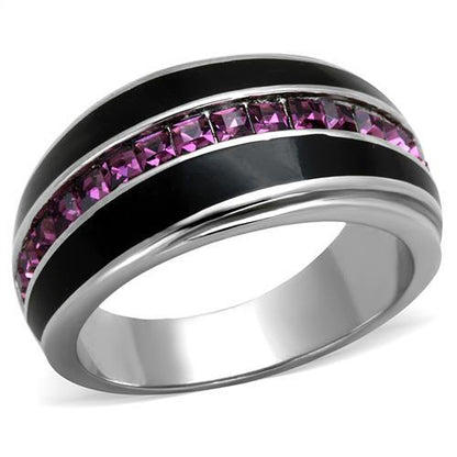 TK2023 - High polished (no plating) Stainless Steel Ring with Top Grade Crystal  in Amethyst-0