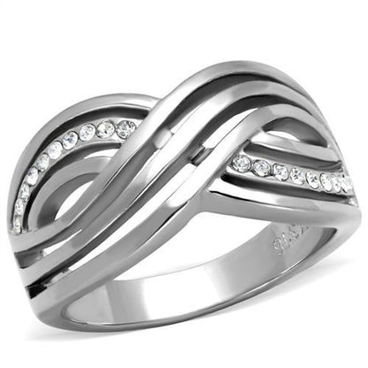 TK2025 - High polished (no plating) Stainless Steel Ring with Top Grade Crystal  in Clear-0