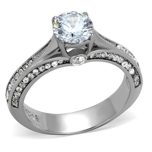 TK2026 - High polished (no plating) Stainless Steel Ring with AAA Grade CZ  in Clear-0