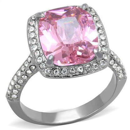 TK2027 - High polished (no plating) Stainless Steel Ring with AAA Grade CZ  in Rose-0