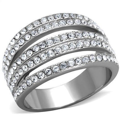 TK2029 - High polished (no plating) Stainless Steel Ring with Top Grade Crystal  in Clear-0