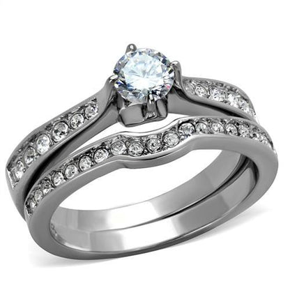 TK2039 - High polished (no plating) Stainless Steel Ring with AAA Grade CZ  in Clear-0