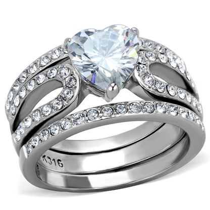 TK2041 - High polished (no plating) Stainless Steel Ring with AAA Grade CZ  in Clear-0
