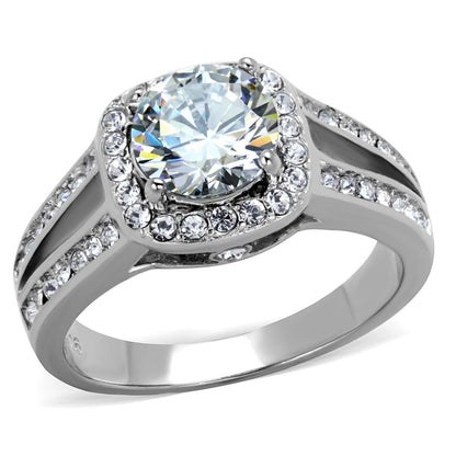 TK2043 - High polished (no plating) Stainless Steel Ring with AAA Grade CZ  in Clear-0