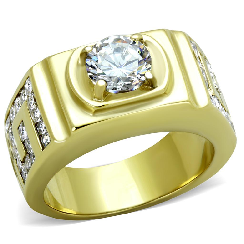 TK2045 - IP Gold(Ion Plating) Stainless Steel Ring with AAA Grade CZ  in Clear-0