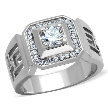 TK2046 - High polished (no plating) Stainless Steel Ring with AAA Grade CZ  in Clear-0