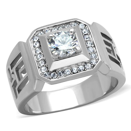 TK2046 - High polished (no plating) Stainless Steel Ring with AAA Grade CZ  in Clear-0