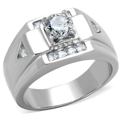 TK2052 - High polished (no plating) Stainless Steel Ring with AAA Grade CZ  in Clear-0