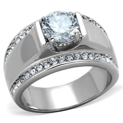 TK2054 - High polished (no plating) Stainless Steel Ring with AAA Grade CZ  in Clear-0
