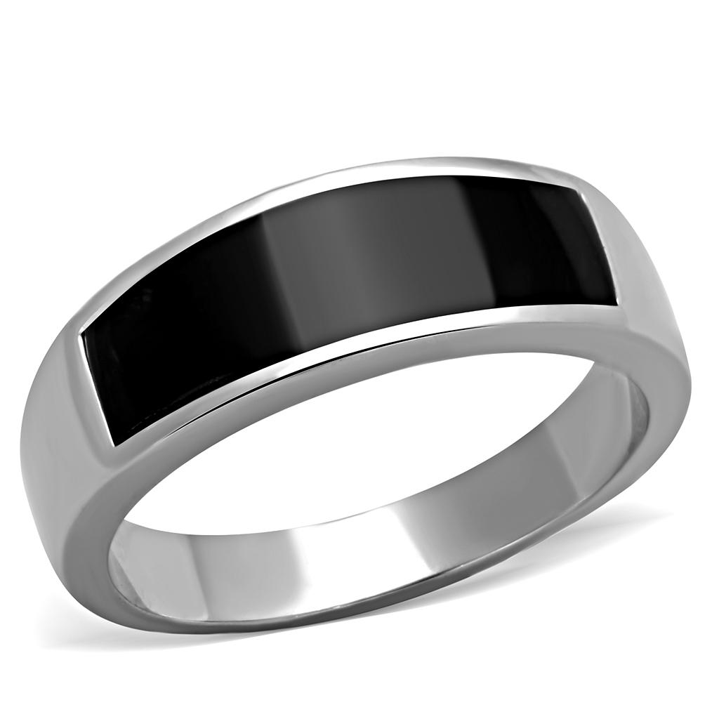 TK2062 - High polished (no plating) Stainless Steel Ring with Epoxy  in Jet-0
