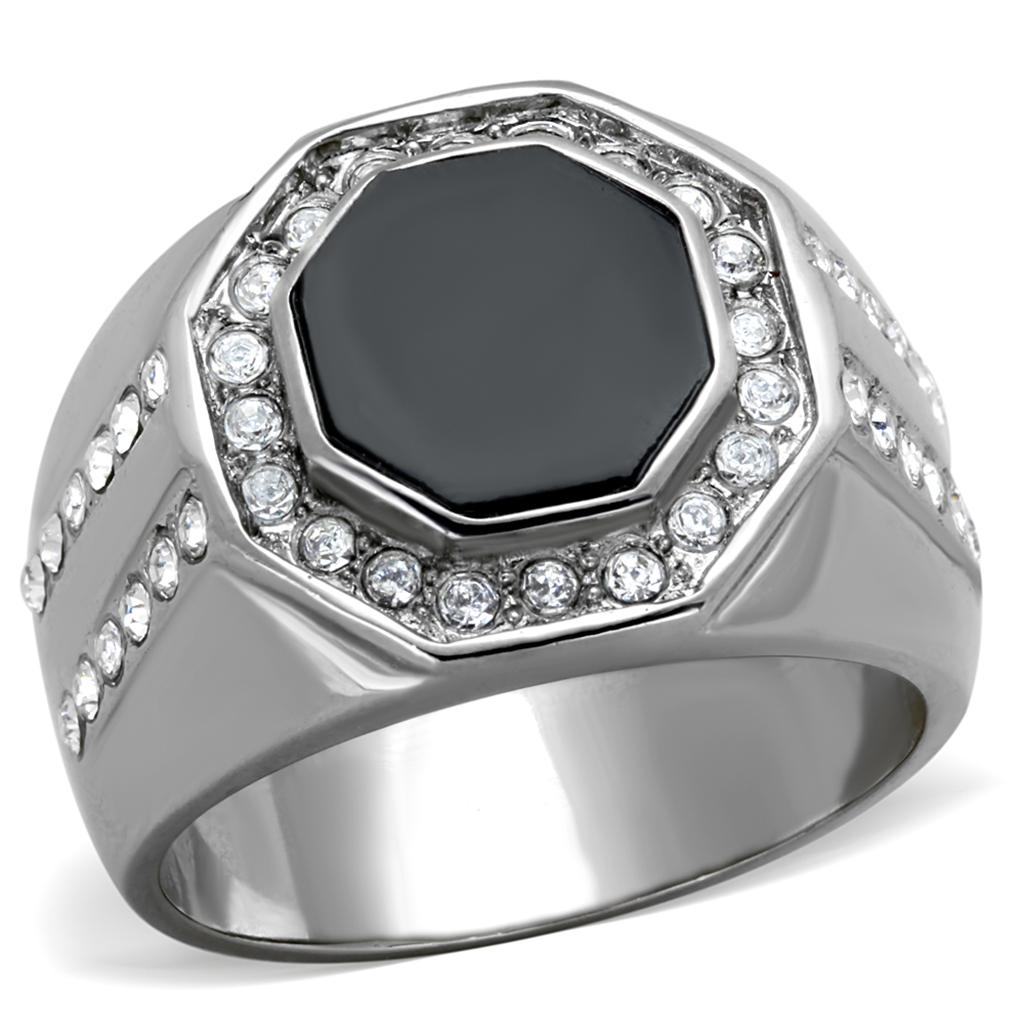 TK2066 - High polished (no plating) Stainless Steel Ring with Top Grade Crystal  in Clear-0