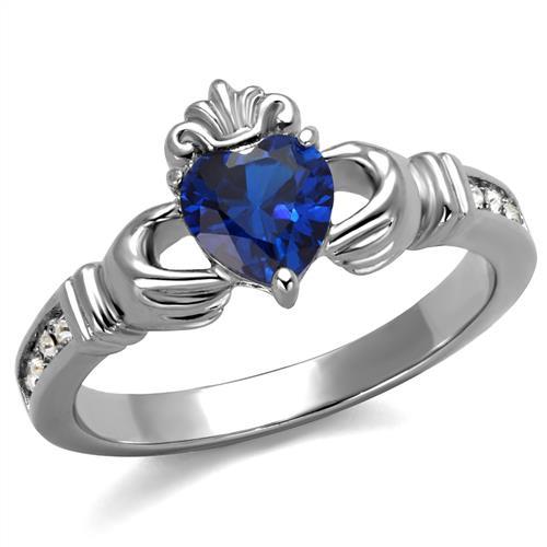 TK2093 - High polished (no plating) Stainless Steel Ring with Synthetic Spinel in London Blue-0