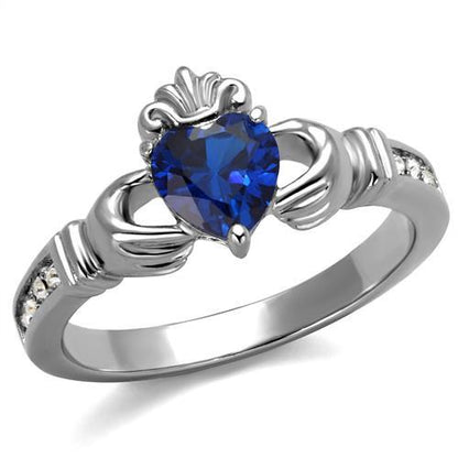 TK2093 - High polished (no plating) Stainless Steel Ring with Synthetic Spinel in London Blue-0