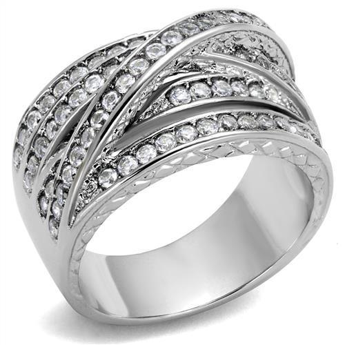 TK2096 - High polished (no plating) Stainless Steel Ring with AAA Grade CZ  in Clear-0