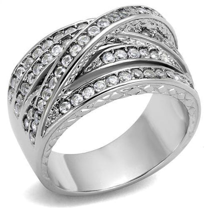 TK2096 - High polished (no plating) Stainless Steel Ring with AAA Grade CZ  in Clear-0