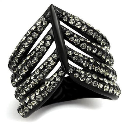 TK2097 - IP Black(Ion Plating) Stainless Steel Ring with Top Grade Crystal  in Black Diamond-0