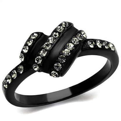 TK2100 - IP Black(Ion Plating) Stainless Steel Ring with Top Grade Crystal  in Black Diamond-0