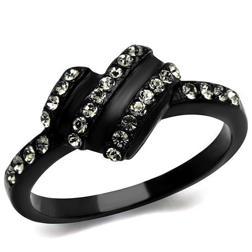 TK2100 - IP Black(Ion Plating) Stainless Steel Ring with Top Grade Crystal  in Black Diamond-0