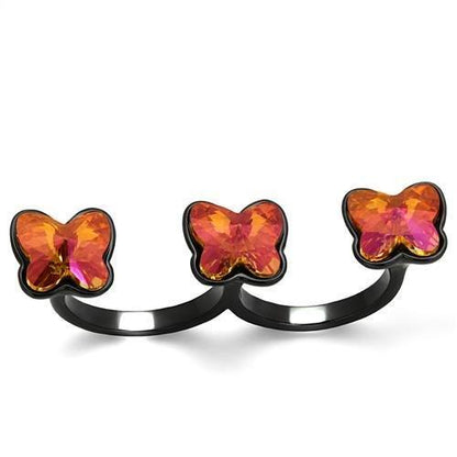 TK2102 - IP Black(Ion Plating) Stainless Steel Ring with Top Grade Crystal  in Rose-0