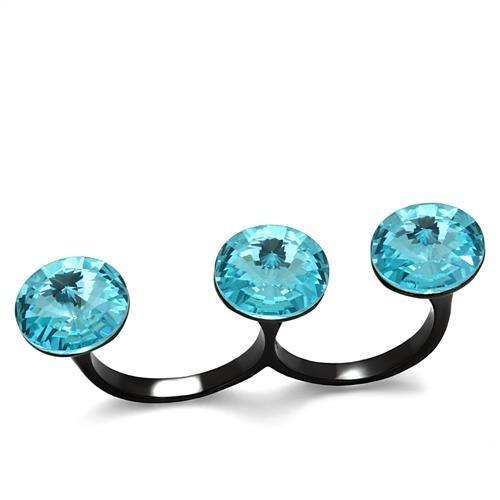 TK2103 - IP Black(Ion Plating) Stainless Steel Ring with Top Grade Crystal  in Sea Blue-0