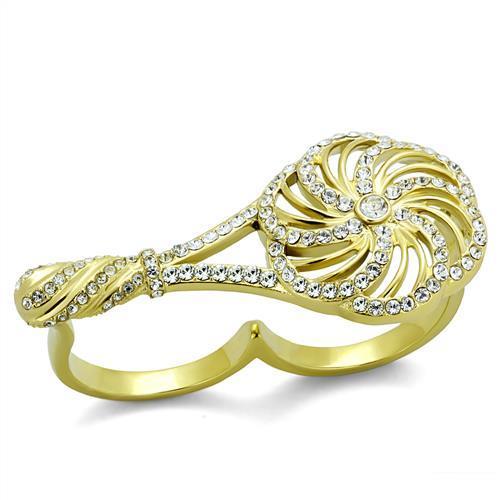 TK2107 - IP Gold(Ion Plating) Stainless Steel Ring with Top Grade Crystal  in Clear-0