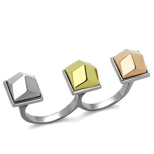 TK2109 - Three Tone (IP Gold & IP Rose Gold & High Polished) Stainless Steel Ring with No Stone-0
