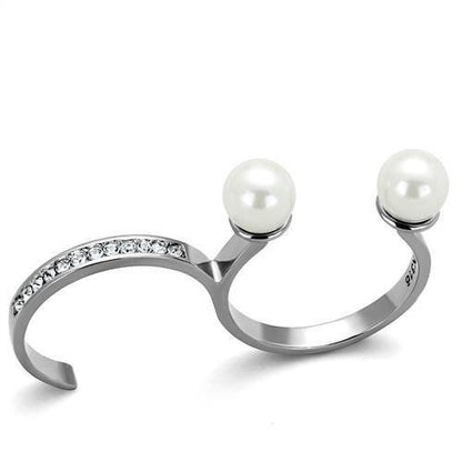 TK2110 - High polished (no plating) Stainless Steel Ring with Synthetic Pearl in White-0