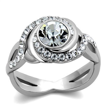 TK2111 - High polished (no plating) Stainless Steel Ring with Top Grade Crystal  in Clear-0