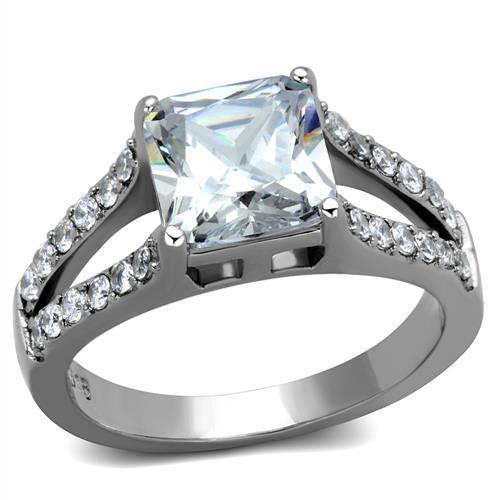 TK2112 - High polished (no plating) Stainless Steel Ring with AAA Grade CZ  in Clear-0