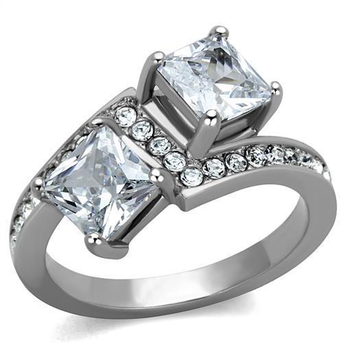 TK2113 - High polished (no plating) Stainless Steel Ring with AAA Grade CZ  in Clear-0