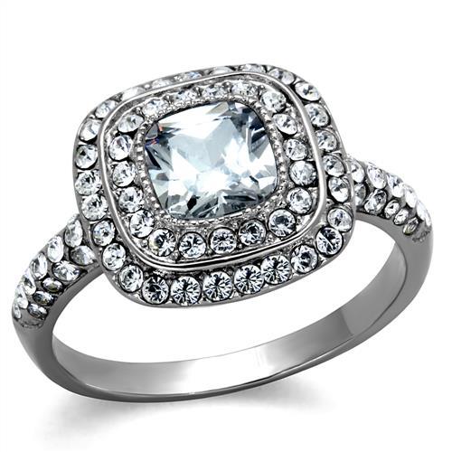 TK2114 - High polished (no plating) Stainless Steel Ring with AAA Grade CZ  in Clear-0
