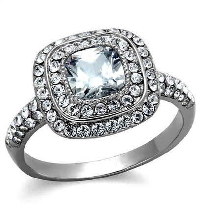 TK2114 - High polished (no plating) Stainless Steel Ring with AAA Grade CZ  in Clear-0
