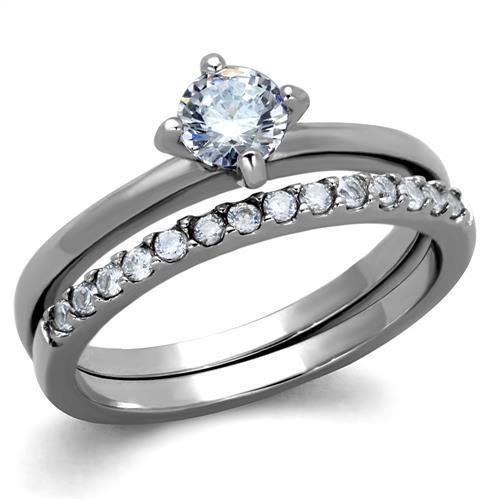 TK2115 - High polished (no plating) Stainless Steel Ring with AAA Grade CZ  in Clear-0