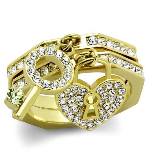 TK2127 - IP Gold(Ion Plating) Stainless Steel Ring with Top Grade Crystal  in Citrine Yellow-0