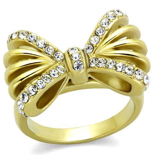 TK2128 - IP Gold(Ion Plating) Stainless Steel Ring with Top Grade Crystal  in Clear-0