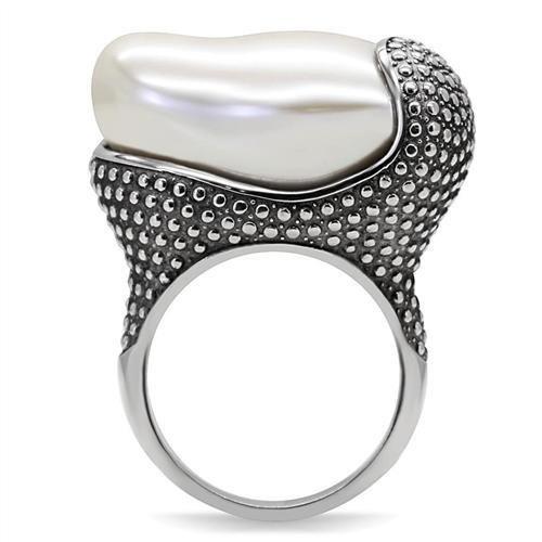 TK212 - High polished (no plating) Stainless Steel Ring with Synthetic Synthetic Stone in White-3