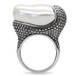 TK212 - High polished (no plating) Stainless Steel Ring with Synthetic Synthetic Stone in White-3