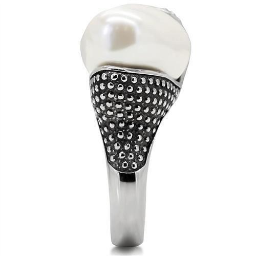 TK212 - High polished (no plating) Stainless Steel Ring with Synthetic Synthetic Stone in White-4