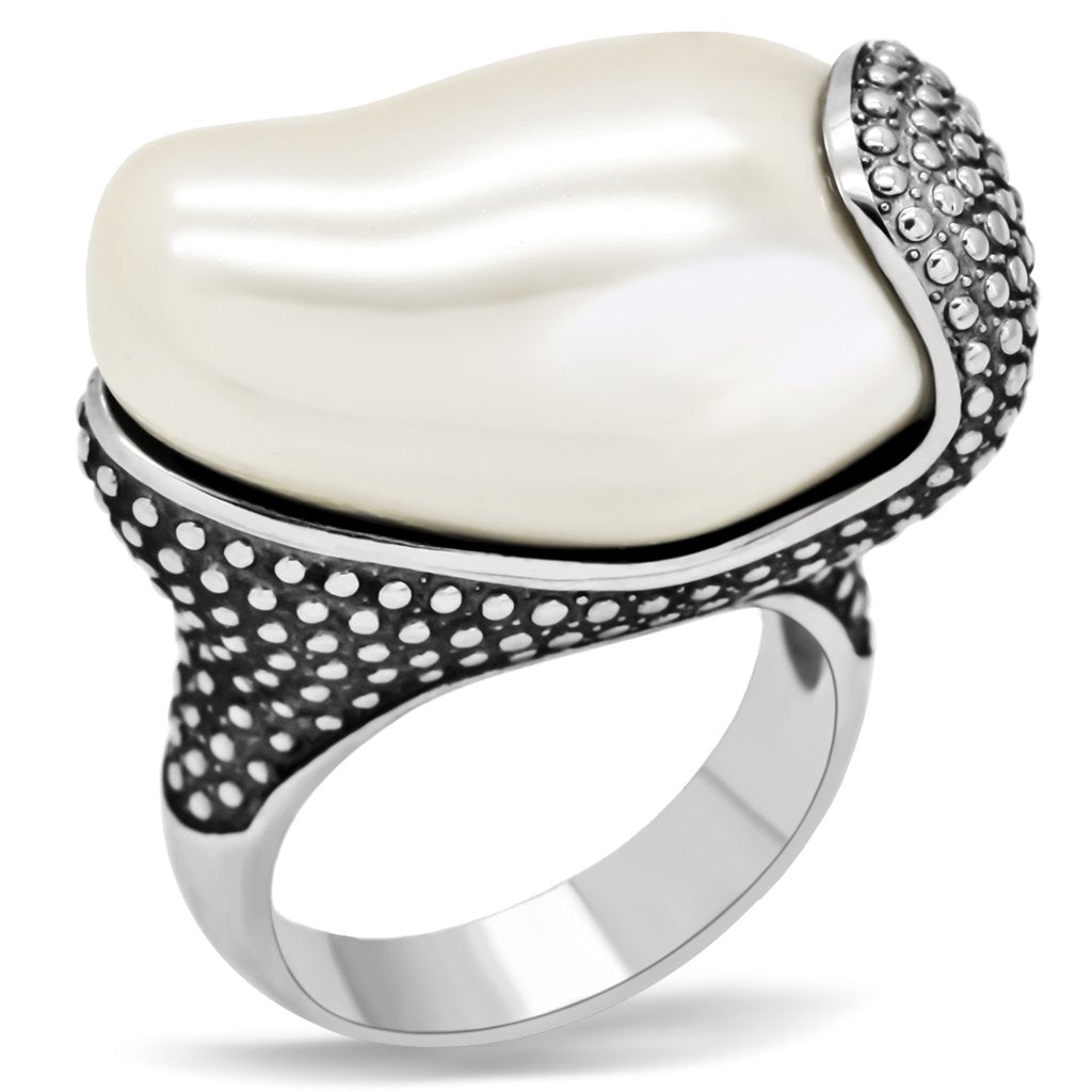 TK212 - High polished (no plating) Stainless Steel Ring with Synthetic Synthetic Stone in White-0