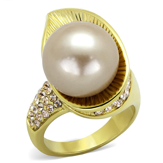 TK2131 - IP Gold(Ion Plating) Stainless Steel Ring with Synthetic Pearl in Champagne-0