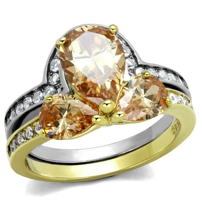 TK2132 - Two-Tone IP Gold (Ion Plating) Stainless Steel Ring with AAA Grade CZ  in Champagne-0