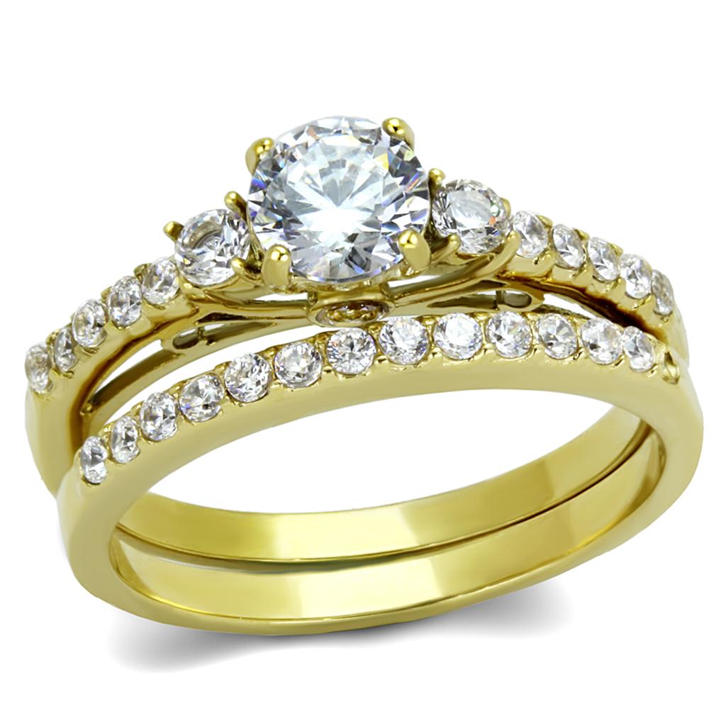 TK2133 - IP Gold(Ion Plating) Stainless Steel Ring with AAA Grade CZ  in Clear-0