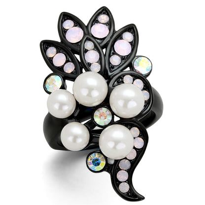 TK2138 - IP Black(Ion Plating) Stainless Steel Ring with Synthetic Pearl in Light Rose-0