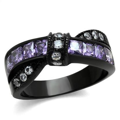 TK2140 - IP Black(Ion Plating) Stainless Steel Ring with AAA Grade CZ  in Amethyst-0