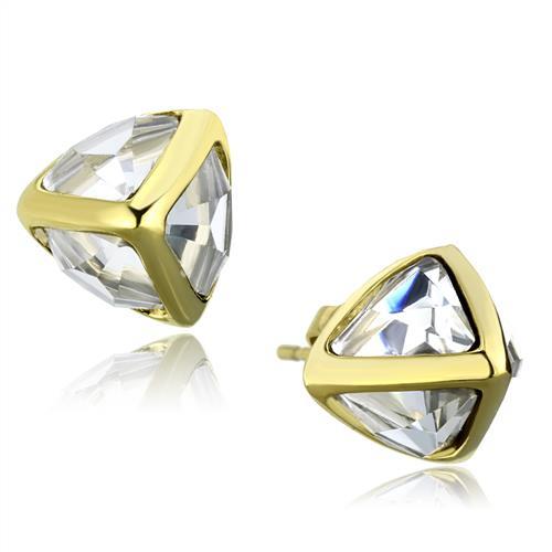 TK2148 - IP Gold(Ion Plating) Stainless Steel Earrings with Synthetic Synthetic Glass in Clear-0