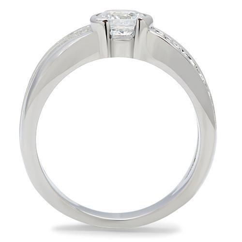 TK214 - High polished (no plating) Stainless Steel Ring with AAA Grade CZ  in Clear-3